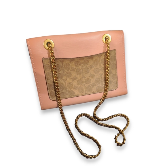 Coach Parker Tea Rose 30585 chain shoulder bag pink signature canvas colorblock - Picture 2 of 15
